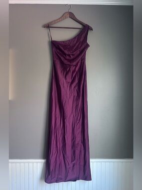 BHLDN Satin One-Shoulder Sheath Dress – Burgundy (Size 4) Prom Wedding Dress